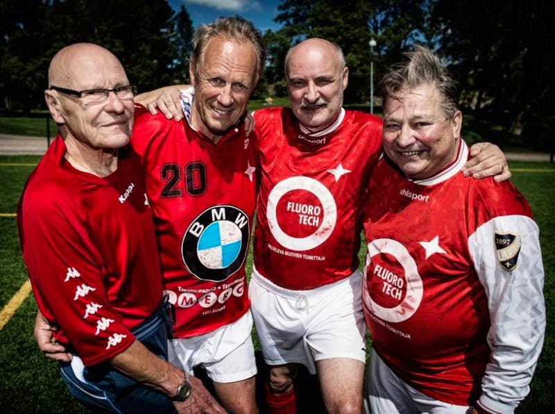 En gång IFK, alltid IFK. Vasemmalta Matti Haahti, Torbjörn Wiik, Trygve Wahlbeck ja Gary Sundberg.