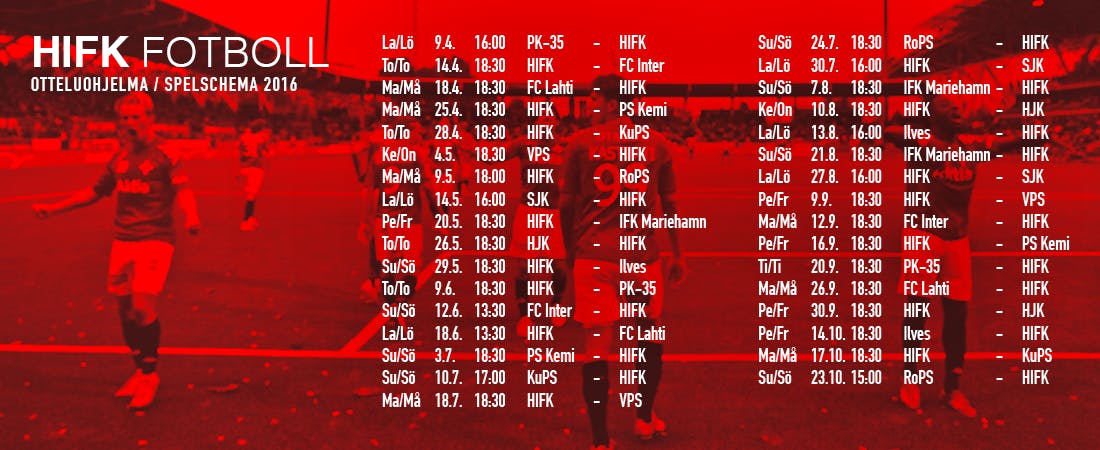 Kauden ensimmäinen kotiottelu Veikkausliigassa pelataan Sonera Stadiumilla torstaina 14.4. kello 18.30, kun HIFK kohtaa FC Interin.